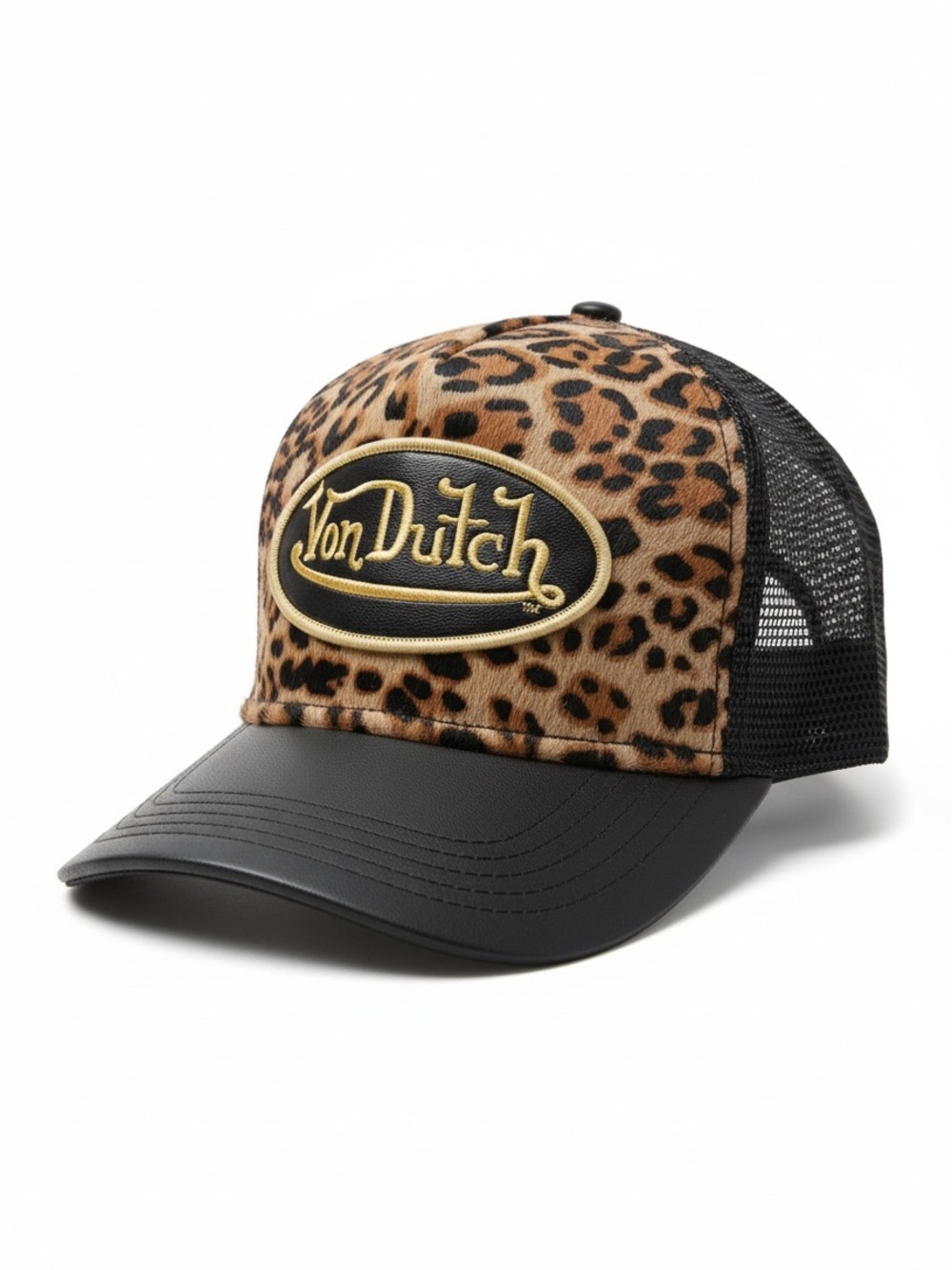 Von Dutch Leopard Trucker Cap with Black Visor and Mesh